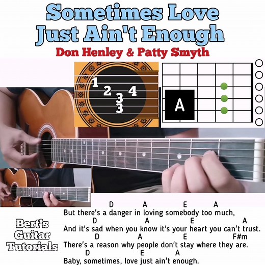 Sometimes Love Just Ain't Enough - Don Henley & Patty Smyth guitar chords w/ lyrics & plucking tutorial | Bert's Guitar Tutorials