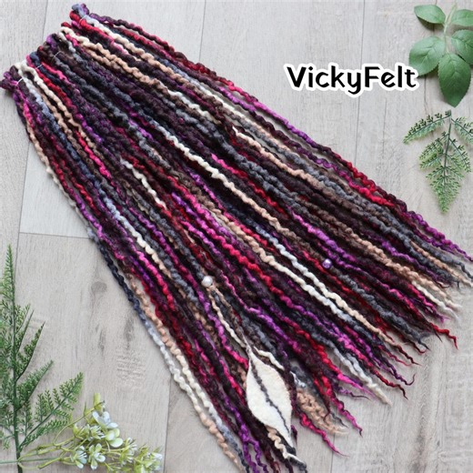 Thin Wool Dreadlocks Extensions, Wavy Double Ended, Mix Brown Gray Fuchsia , 20 De-full Set - Etsy