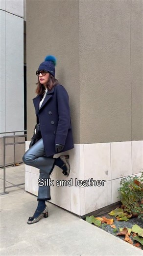 Nancy Hernandez | Fashion 🇺🇸🇲🇽 on Instagram: "Coucou! Leather pants, silk blouse and my new walking shoes hoes, thanks @superladystar I love adding a statement shoe to my outfits. Outfit details: Everything from my closet except the shoes Silk blouse @lafayette148ny Leather pants @rtabrand Coat and beanie @burberry Shoes @superladystar which by the way are having a Black Friday sale: Buy one get 2nd 50% off (USE CODE: BLK50) Buy two get 3rd 70% off (USE CODE: BLK70) Buy three get 4th free (U