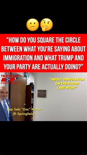 The Tennessee Holler on Instagram: "WATCH: “How do you square that circle, Sabi?”🤔 TN REPUBLICAN Rep. Sabi Kumar just gave a pro-immigration speech wildly detached from what Trump is doing - so we asked him how he justifies it. He called it “a developing story” 😕🤷🏼and downplayed ICE’s clear brutality."