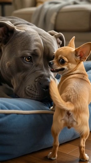 Chihuahua Pitull Funny Shots 😀🫣🤣#funnydogs #dogshorts #chihuahua #pitbull #cuteanimals #comedy