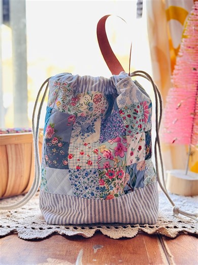 Quilted Patchwork Project Bag, Knitting Bag With Leather Handle - Etsy