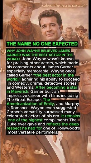 🤠 WHY JOHN WAYNE BELIEVED JAMES GARNER WAS THE BEST ACTOR IN THE WORLD #shorts