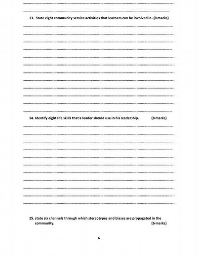 Grade 10 Community Service Learning (CSL) Opener Exam Term 2 2026