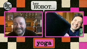 Ricky Gervais and Jimmy face off in a Password-like game where they take turns asking questions to a smart speaker, trying to get it to say a randomly selected word. | The Tonight Show Starring Jimmy Fallon