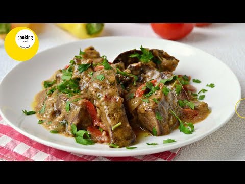 Beef liver stewed with onions and sour cream in a slow cooker. You will love this dish!