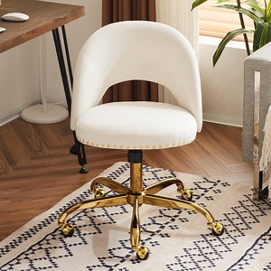 Ktaxon Office Desk Chair Adjustable Flannel Computer Task Chair Small Rolling Vanity Stool with Wheels for Study Make-up Dressing White