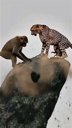 BRAVE MONKEY ATTACKS CHEETAH to Save Its Baby! #shorts #monkey #tiger