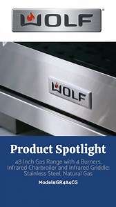 Wolf's 48" Gas Range with 4 Burners, Infrared Charbroiler, and Infrared Griddle is #kitchengoals. This range works as well as it looks. Loaded with features like halo lights, infrared griddle, infrared charbroiler, and touch screen controls. • Learn More ➡️ https://www.plessers.com/wolf/gr484cg | Plesser's Appliances | Facebook