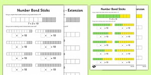 Number Bond Sticks Addition to 10 Worksheet