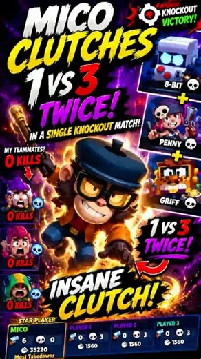 🐵 How to play with MICO ?😱🔥| Insane Clutch #brawlstars#viralgaming #mico #1v6clutch #knockout