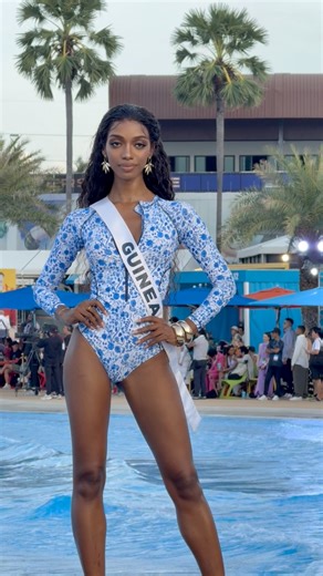 1.8K views · 41 reactions | Miss Universe Guinea 2025 Tiguidanké Bérété during Swimsuit Fashion Show at Columbia Pictures Aquaverse. Rate her performance on a scale of 1-10. #MissUnuverse2025 #SwimsuitFashionShow #PageantTrend | Pageant Trend | Facebook