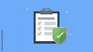insurance service animation with checklist and shield