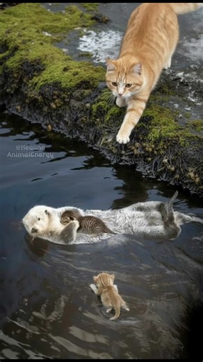 Brave Otter Rescues Kitten from Mother Cat's Embrace