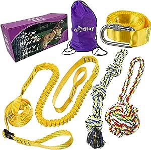 Dog Bungee Tug Toy - Tree Tugger Dog Toy with 2 Chew Rope Toys - Bungee Dog Toy and Dog Rope Toy for Aggressive Chewers - Chew Proof Rope Dog Toys