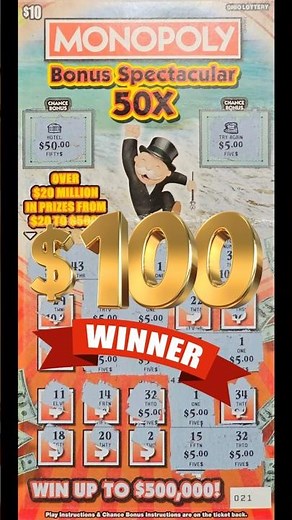 $100 Scratch Off WINNER! Monopoly Bonus Spectacular 50X Ohio Lottery