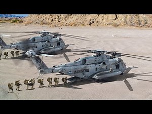 Marines Loading in Massive US CH-53 During Desert Operations