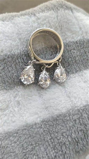 Pear Cut Triple Dangle Ring ✨ 14K White Gold Diamond & Moissanite Statement Ring