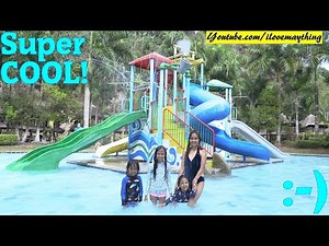 Children's Swimming Pool Slides and Animals at the ZOO. Hulyan and Maya's Water Playtime Fun! TOYS!