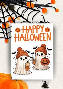 Cute Halloween Card, Spooky Ghosts, Printable PDF (Digital Download)