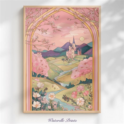 Stained Glass Window Princess Castle Wall Art Print: Floral Pastel Whimsical Fairytale Kids Room Decor (digital Download) - Etsy