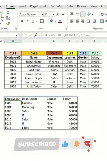 Dynamic Data Extraction in Excel | CHOOSECOLS Explained in 60 Secs! 🧠 #excel #excelformulas