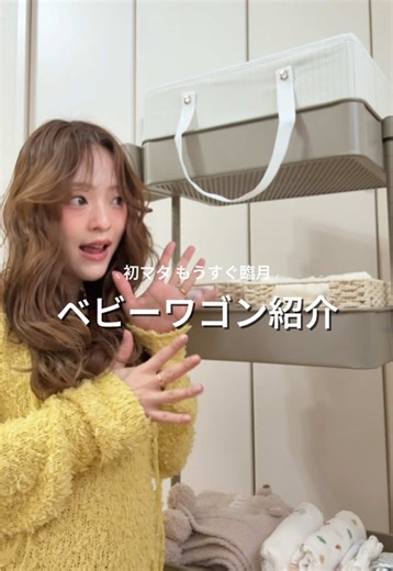 ベビーワゴン準備しました✳︎ ニトリのトロリ（大）、モカのcolorにしたよ〜！ 写真よりグレー寄りだった🙂‍↕️ お洋服等はこのあと水通しして 産まれるまでは袋に入れて保管🙆‍♀️ 紹介したアイテムは楽天ルームに載せました🔍出産準備品 #ベビーワゴン#出産準備#臨月の過ごし方#マタニティコーデ#妊婦