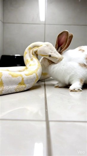White albino python feeding on rabbit in tiled floor enclosure | ultra-realistic reptile feeding moment Warning: [Warning: Live Feeding Video] This content shows animals feeding naturally as part of nature. No harm, no encouragement of violence. Educational wildlife content. #albinopython #whitepython #pythonfeeding #snakefeeding #reptiledocumentary #wildlifevideo #natureeducation #naturecapture #viralreels #facebookreels #reelsviral #shortsfeed | Frog Feeding