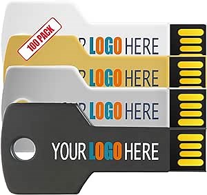 [16GB-100pcs] Custom Key Shaped USB Flash Drive 16GB 100 Pack Bulk USB Drives with Personalized Logo Customized Thumb Drive Bulk Imprint Memory Sticks with Brand Name