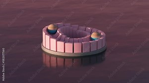 4K Video animation. Animated looped background of two balls rotating on a platform.