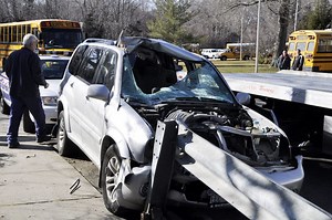 Guard Rail Impales Car, Driver Hospitalized