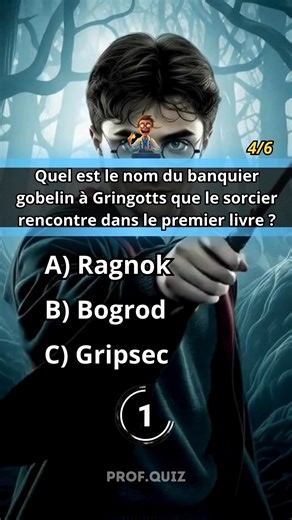 Quiz Harry Potter : Univers Magique de Poudlard ! ⚡ Teste tes connaissances sur la saga Harry Potter et le monde des sorciers créé par J.K. Rowling ! 🪄 Personnages, sorts, créatures magiques, maisons de Poudlard, intrigue... Plonge dans l'univers envoûtant de Harry Potter et vérifie ton niveau de fan sur profquiz.fr ! 🦉 #Quiz #HarryPotter #Magie #Poudlard #ProfQuiz #Connaissances #Challenge #Sorciers | Prof Quiz