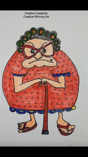 Creative Whimsy Art on Instagram: "“Meet Granny Grumpster!” A hilarious and expressive drawing of a grumpy grandma who’s clearly not in the mood today! From her big red glasses to her curled hair and strong attitude, every detail makes her personality pop. 😄❤️ #CreativeWhimsyArt #CreativeCreativity #GrumpyGrandma #FunnyCharacterArt #CuteDrawings #CartoonStyle #ArtForFun #KidsDrawingIdeas #CharacterDesign #SketchBookArt #MarkerArt #DailyDrawing #ArtReels #ArtistLife"