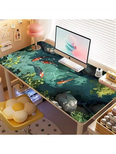 1pc Koi Fish Mouse Pad, Expanded Keyboard Desk Mat, High Definition Printing, Minimalist Style, Black Surface, Office & Gaming Accessory Desk Accessories Office Supplies Office Desk Accessories Mousepad Mouse Pad For Desk | SHEIN