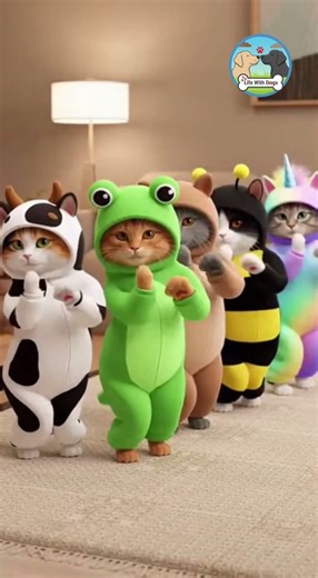 5 Cats in Onesies Having a Dance Party! #lifewithdogs #dancingcat #funnypets