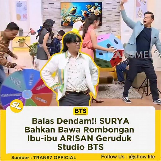 532K views · 7.5K reactions | Gak Mau Kalah.. Sekarang Giliran Surya bawa Pasukan Arisan Nyelonong Ke Studio BTS karena sebelumnya Para BTS yang geruduk studio ARISAN 藍藍  Yt/ Trans7 Official #andretaulany #arisan #bercandatapisantai #btstrans7 #suryainsomnia | Show.lite | Facebook