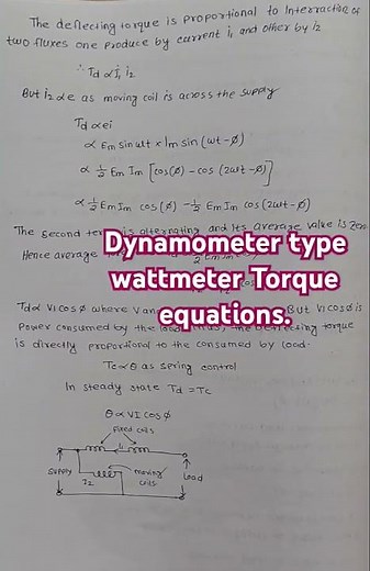 Dynamometer type wattmeter Torque equations.