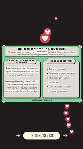 Meaningful Learning Theory –David Ausubel #MeaningfulLearning #DavidAusubel #Learning #youtubeshorts