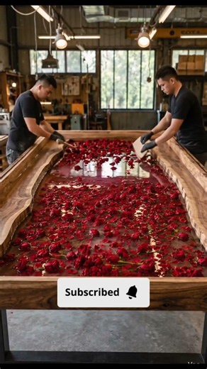 Real Gulab Roses Frozen Inside Resin Table 🤯🌹 #wooddesigner
