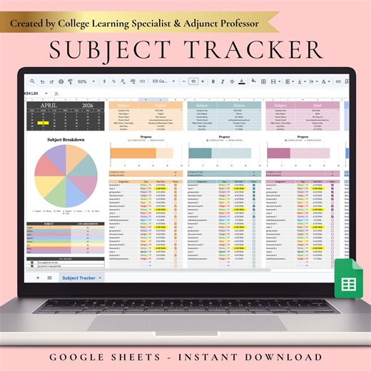Student Assignment Tracker Google Sheets Template Subject Progress Tracker Homework Planner for Middle High School College Students - Etsy