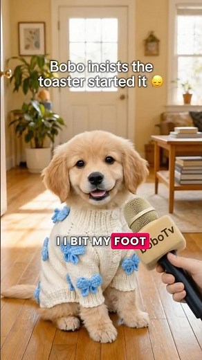 Bobo claims the toaster started it 🫢💛 #doginterview #goldenretriever #cocodoodle