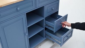 Kitchen cart with Rubber Wood Desktop Rolling Mobile Kitchen Island with Storage and 5 Draws 53 Inch Length (Blue)