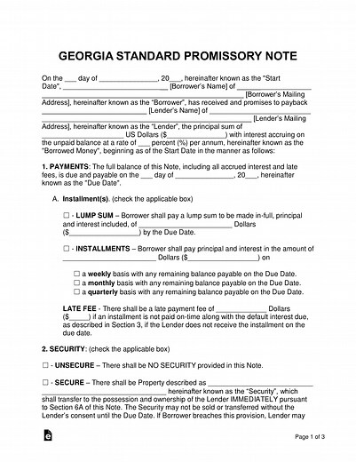 Georgia Promissory Note Template