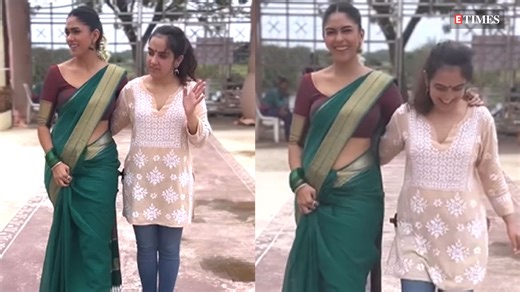 #mrunalthakur performs 'Naatu Naatu' hook step in saree | ETimes