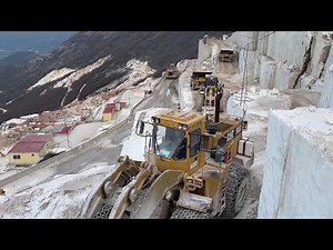 Huge Wheel Loader Working On A Marble Quarry