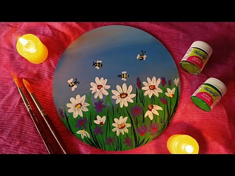 Quick and Easy Daisy Flower Garden Painting II Round Cardboard Painting
