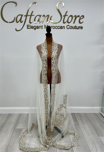 Luxury Off-white Wedding Veil With Silver Embroidery and Beads | 3-meter Moroccan Bridal Veil - Etsy