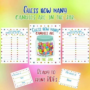 Guess How Many Candies Are in the Jar - Party Game Guessing Birthday Office - Classroom Ready to Print - Download - Pdfs - Sheets and Cards - Etsy Australia