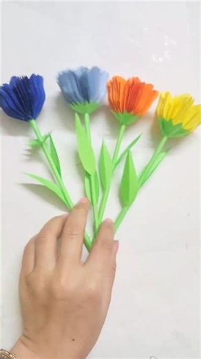 5-Minute Paper Flowers! ✂️ Very Easy Flower Making for Kids & Beginners #flowerschool #colourpaper