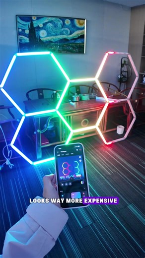 The rgb honeycomb lamp that can be easily installed by one person, with a variety of lighting effects, app control, and the shape can be switched at will. Now it is on sale.#hexagonlights #hexlights #Lumenfox #tiktokshop #light